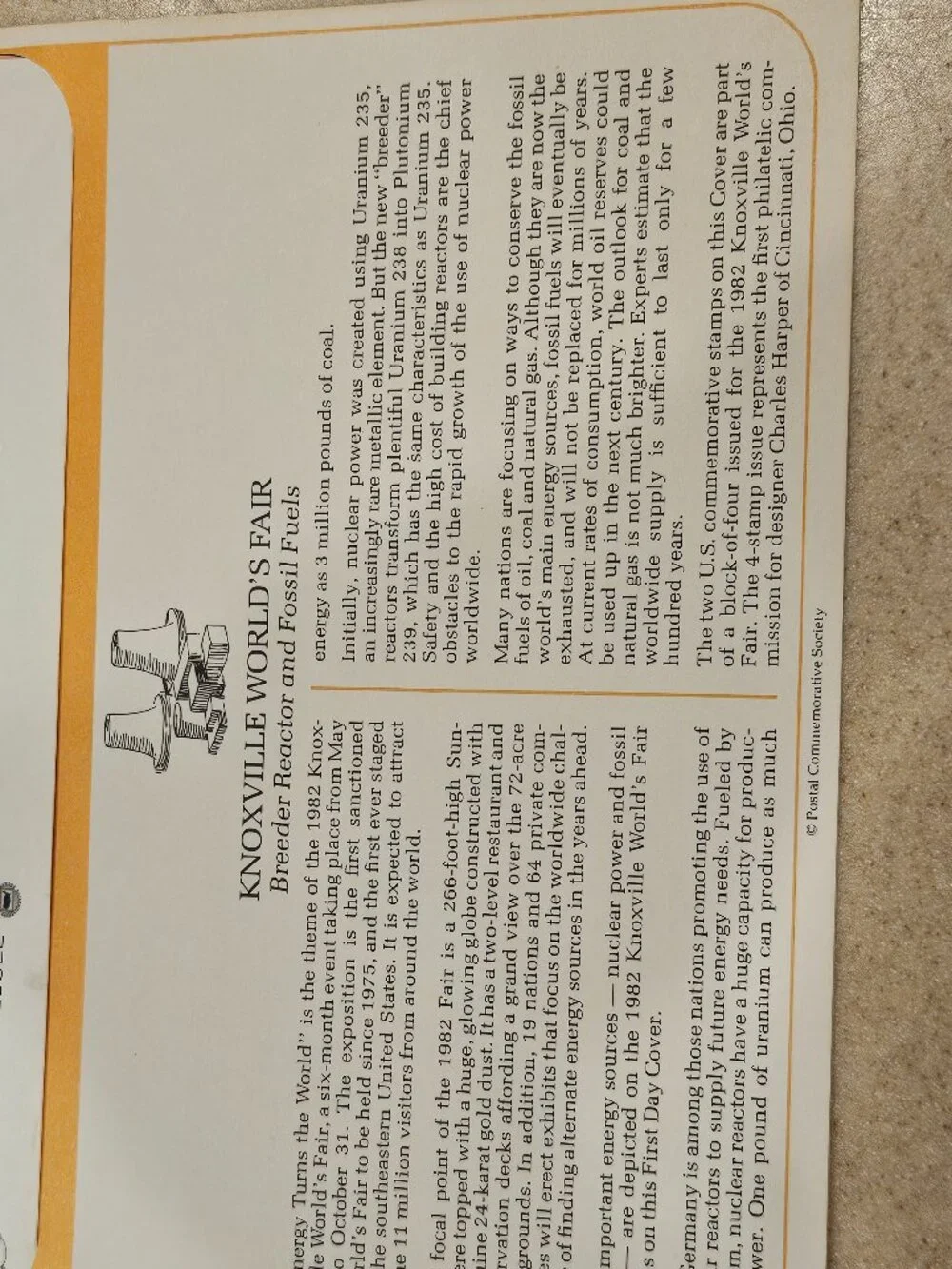 RARE COLLECTIBLE USPS 1ST DAY ISSUE COVER 1982 WORLDS FAIR KNOXVILLE STAMP FDC